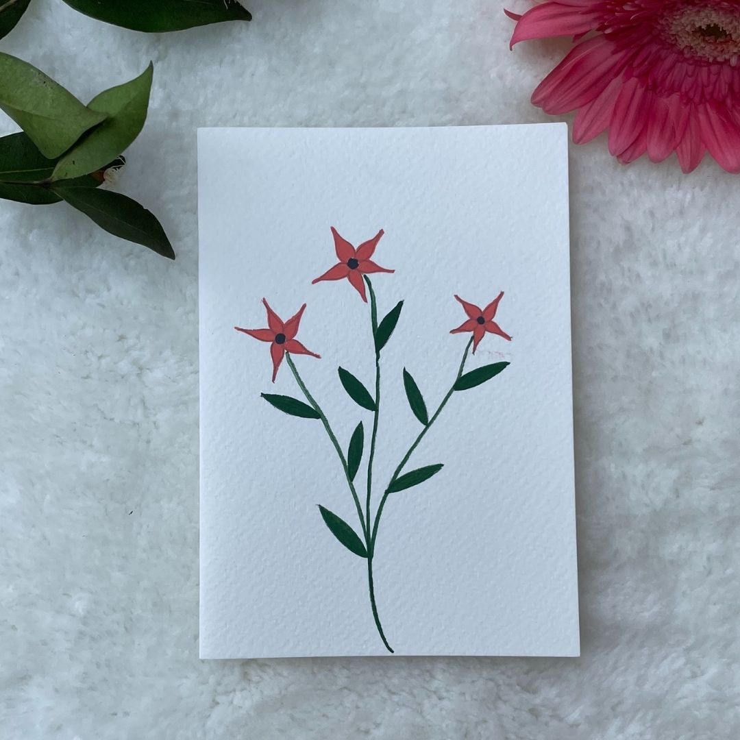 Peach 3 Stalk Gouache Art