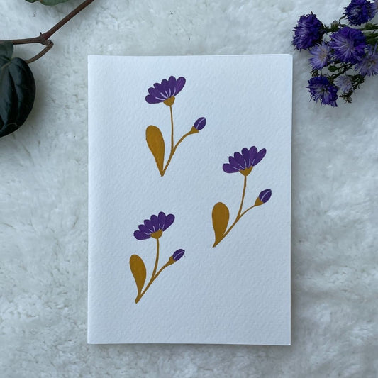 Purple Flowers on Yellow Stalk Gouache Art