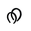 A pair of black macrame hairband displayed against a white background.