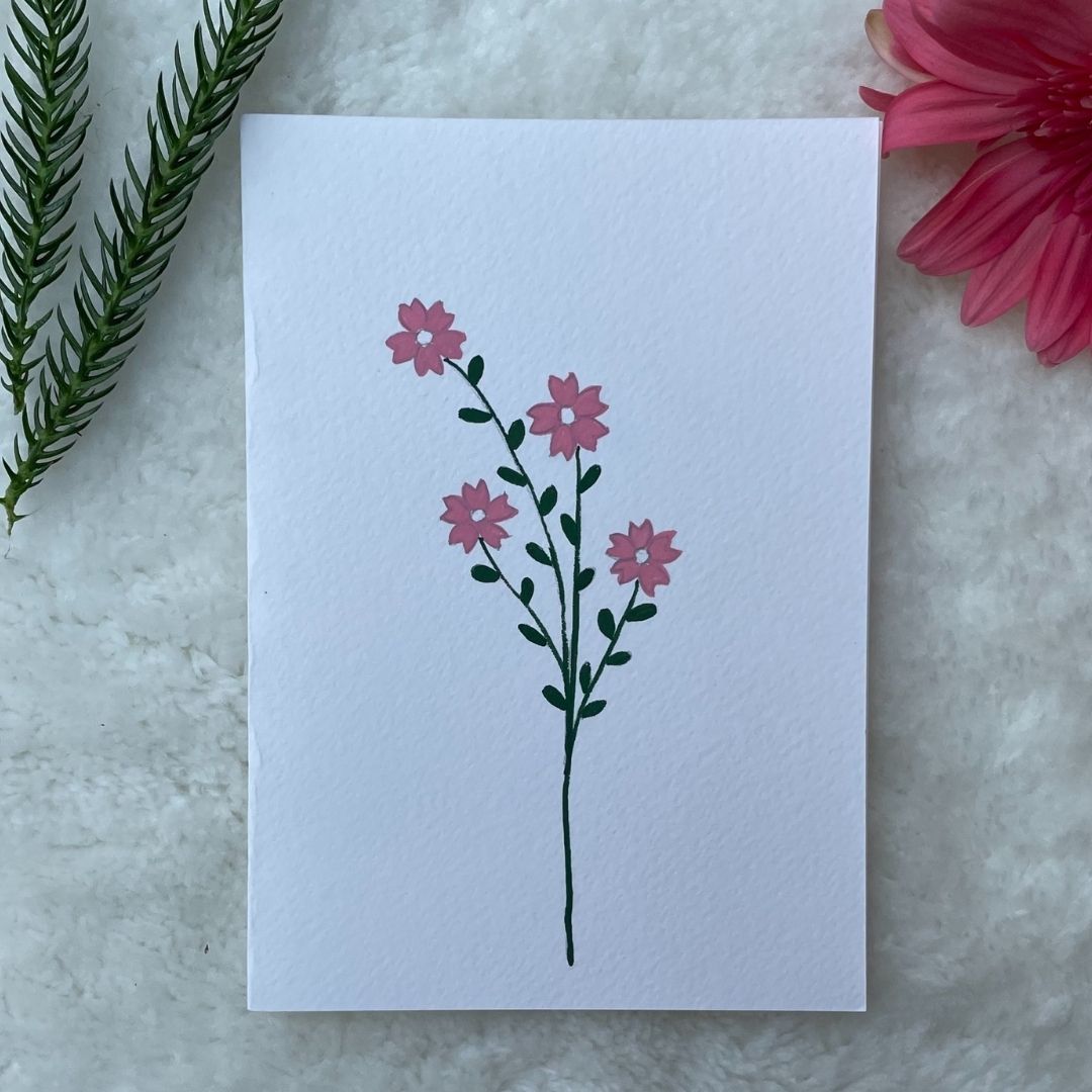 Pink Blossom Stalk Gouache Art