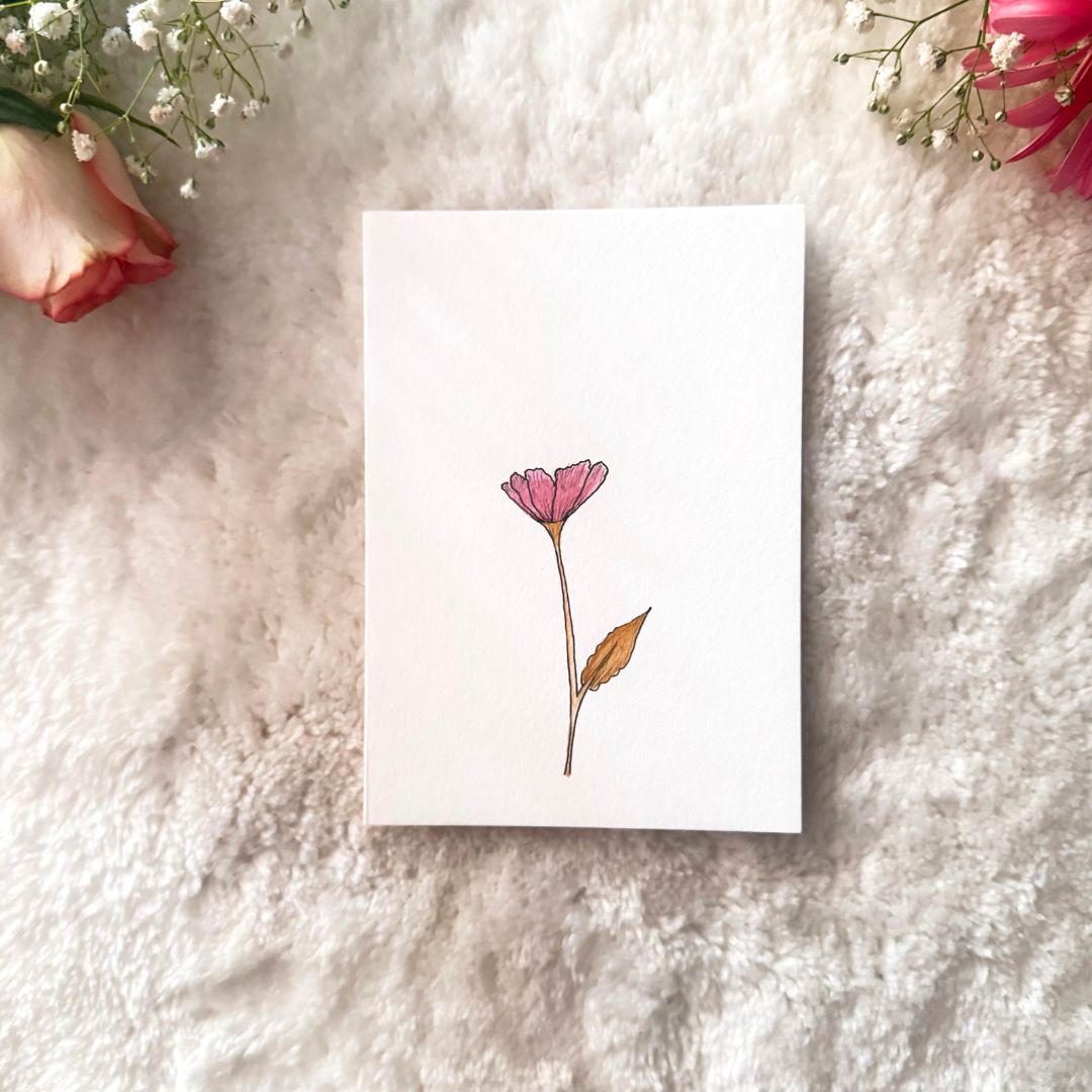 Single Flower Watercolor Handmade Greeting Card